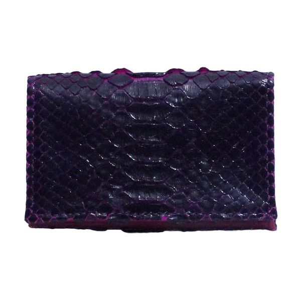 Porta Cartão Em couro de couro de cobra (Python reticulatus) - Duble uva