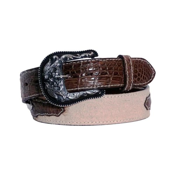 Cinto Ponteira e Detalhe em Jacaré (Caiman Yacare) - Tabaco