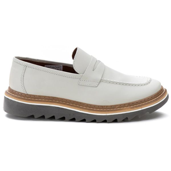 Sapato Masculino Derby Tratorado Couro Premium Off White