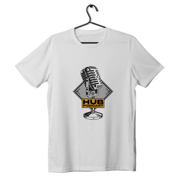 Camiseta Masculina Hubpodcast Microfone Branca