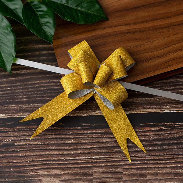 Laço Pronto, Laço Fácil, Laço Mágico para Presente com Fio Dourado – Holográfico – Tamanho 18 mm – Kit com 10 Unidades (BRILHANTE)