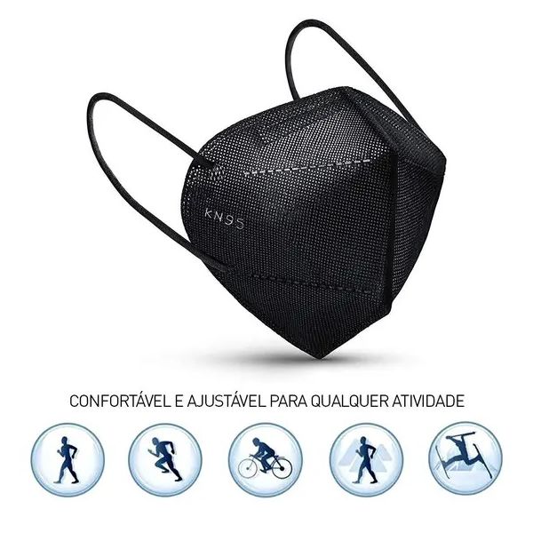Kit Máscaras KN95 PRETA de Proteção Facial FFP2 N95 com 5 Camadas e Clip Nasal - 10 Unidades
