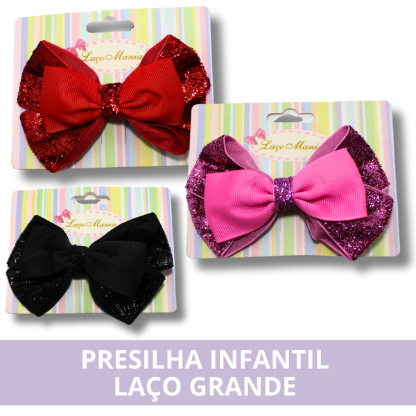 Laço Presilha Infantil Bico de Pato com Brilho: Eleve seu Estilo com um Toque de Glamour – Cartela com 2 Laços – Modelos Variados