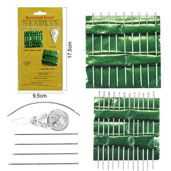 Kit Agulha Mão Agulheiro Costura com Agulhas Variadas e Curva e Passador de Linha - 27 Peças.