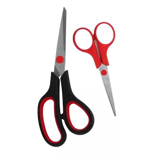 Kit de Tesouras para Costura, Papel e Escritório - 2 unidades (N° 7 e N° 5) – Vermelho e Preto