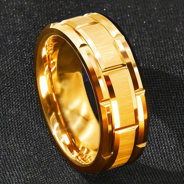 Anel Masculino em Aço Inoxidável banhado a Ouro – Joia Elegante e Versátil, Adequado para Uso Diário Casual ou Festas por Homens – 8mm - Tamanho 19 (Bra) / 8,5 (EUA) / Circunferência 59mm