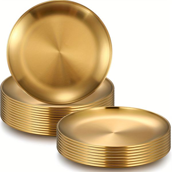 Bandeja de Servir em Aço Inoxidável Dourado - Versátil para Sobremesas, Café, Café da Manhã e da Tarde - Perfeita para Casamentos, Aniversários, Feriados e Festas