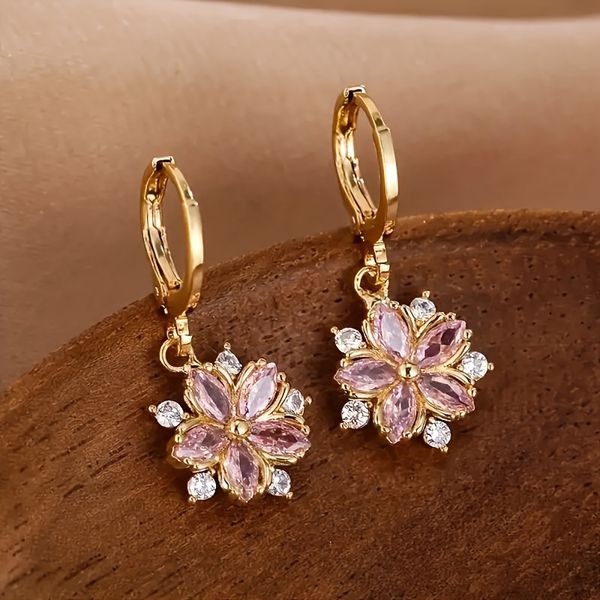 Brincos de Argola com Flores Brilhantes – Presente de Joias para Festa de Aniversário – Joia Elegante e Luxuosa para Uso Diário Casual ou Festas por Mulheres e Meninas