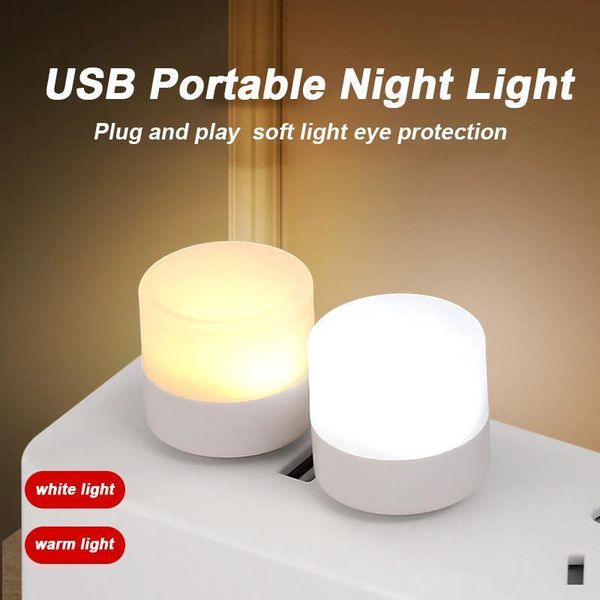 Luz Noturna mini USB Branco Quente para Leitura de Livros e Acampamento ao Ar Livre – Luz LED de Carregamento de Energia para Computador e Celular com Plugue USB