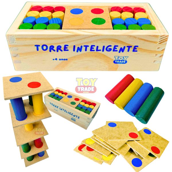 Jogo Torre Inteligente em Madeira Brinquedo Educativo Premium