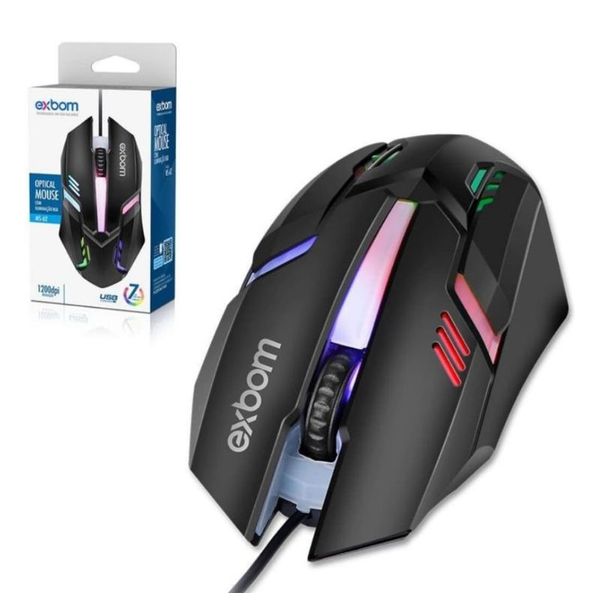 Mouse Gamer USB com Iluminação RGB e 1200 DPI - Exbom MS-62