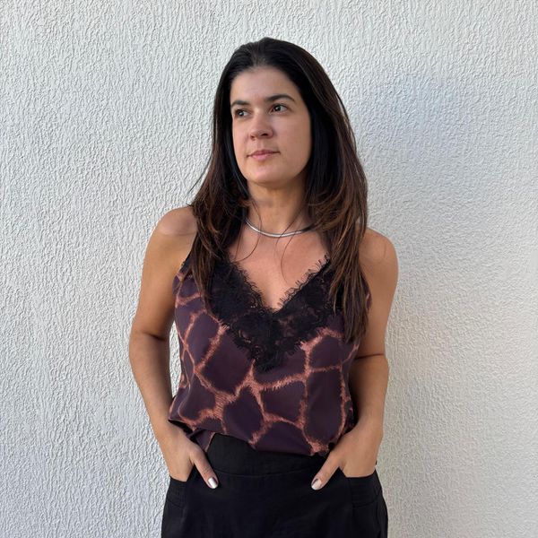 Blusa Feminina Alcinha com Renda - Animal Print