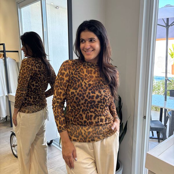 Blusa Feminina Tule Manga Longa - Animal Print