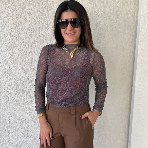 Blusa Feminina Tule Manga Longa Paisley