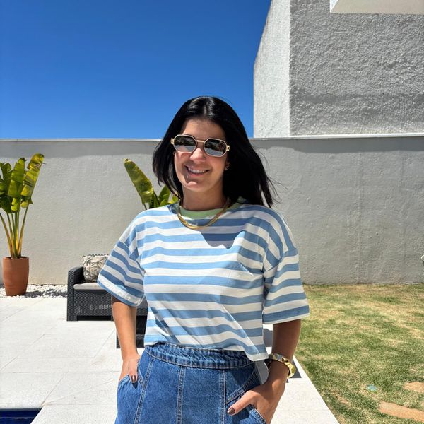 Blusa Feminina Stripe Color - Azul Claro