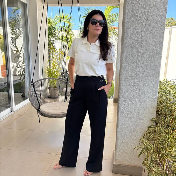 Calça Feminina Alfaiataria Cós de Pregas - Preto