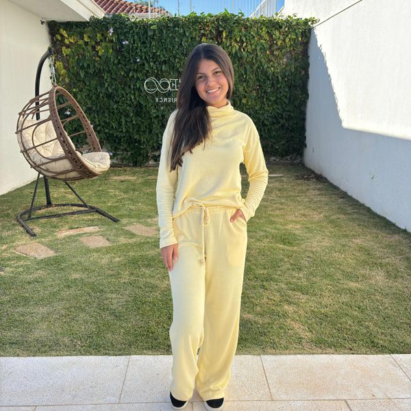 Calça Feminina Pantalona Tricô - Amarelo