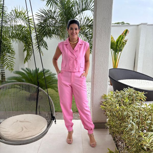 Calça Feminina Pregas Barra - Rosa