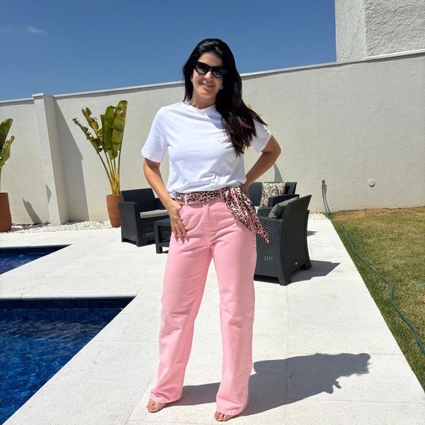 Calça Feminina Reta Sarja - Rosa
