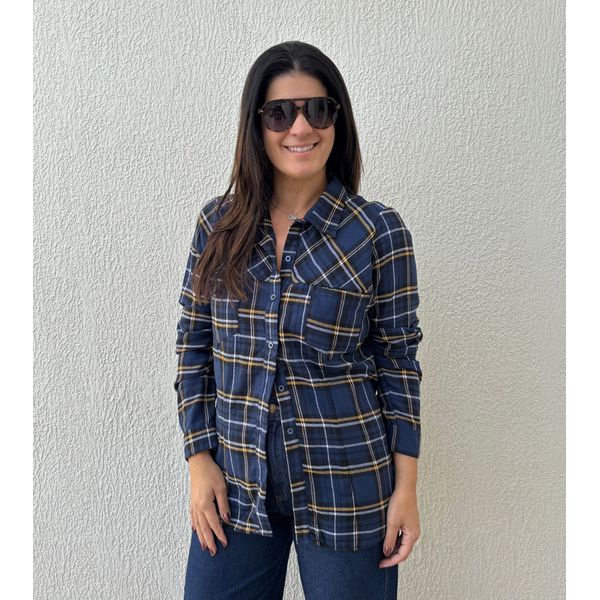 Camisa Feminina Xadrez - Marinho