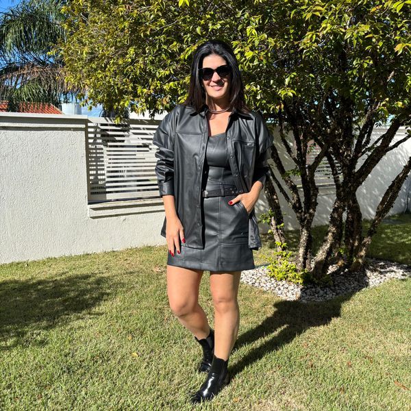 Camisão Feminino Couro - Preto