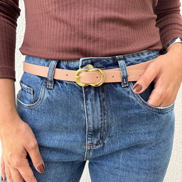Cinto Feminino - Nude com Fivela Dourada 