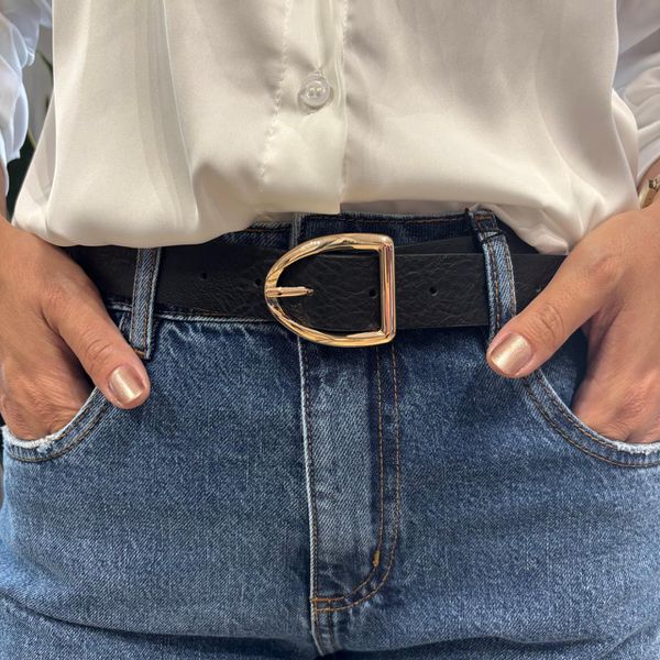 Cinto Feminino - Preto com Fivela Dourada