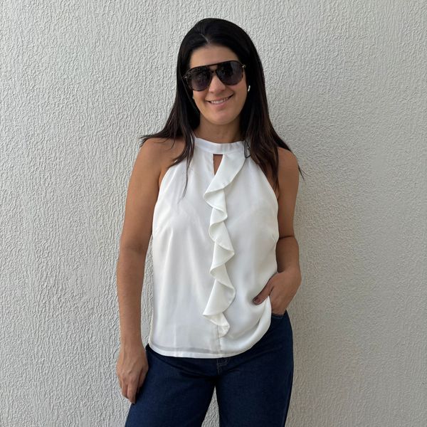 Regata Feminina Babados em Crepe - Off White