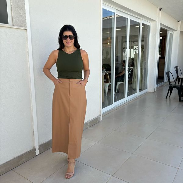 Saia Feminina Midi - Caramelo