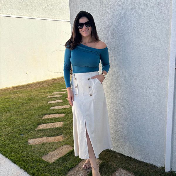 Saia Feminina Midi Linho - Cru