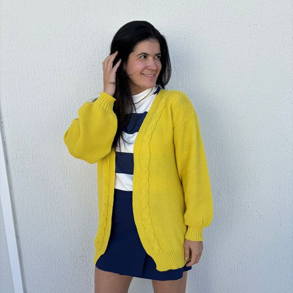 Tricô Feminino Cardigan - Amarelo
