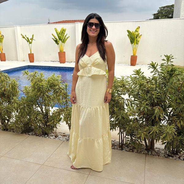 Vestido Feminino Longo Peplum - Manteiga