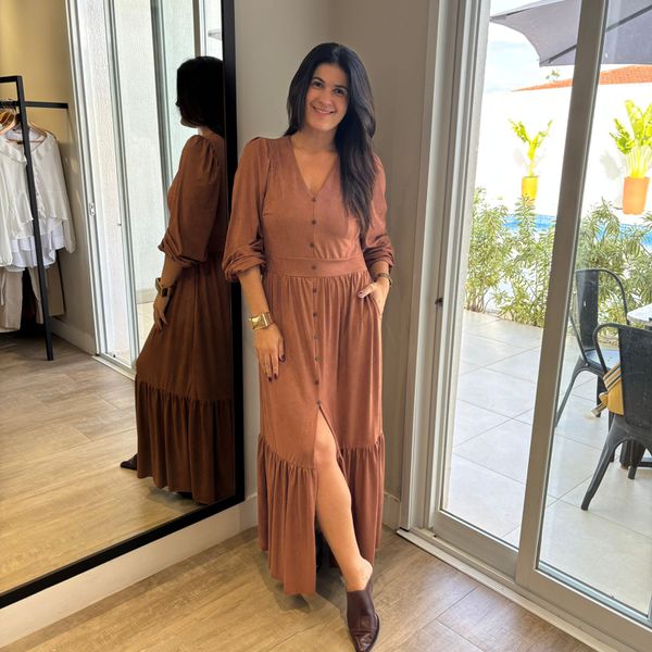 Vestido Feminino Suede - Marrom