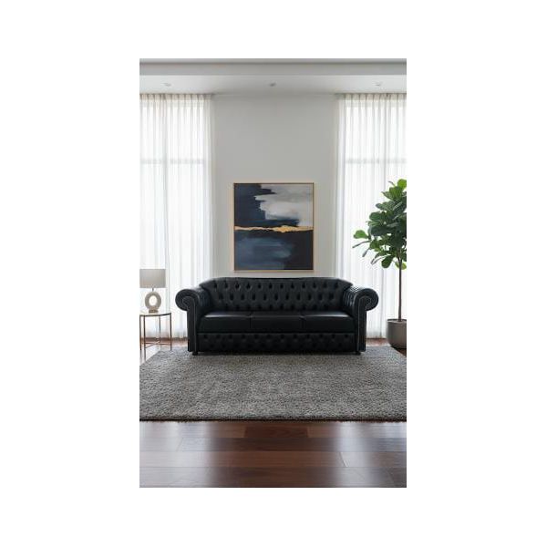 Sofá Chesterfield 3 LG 2,00 mtr courino premium preto 