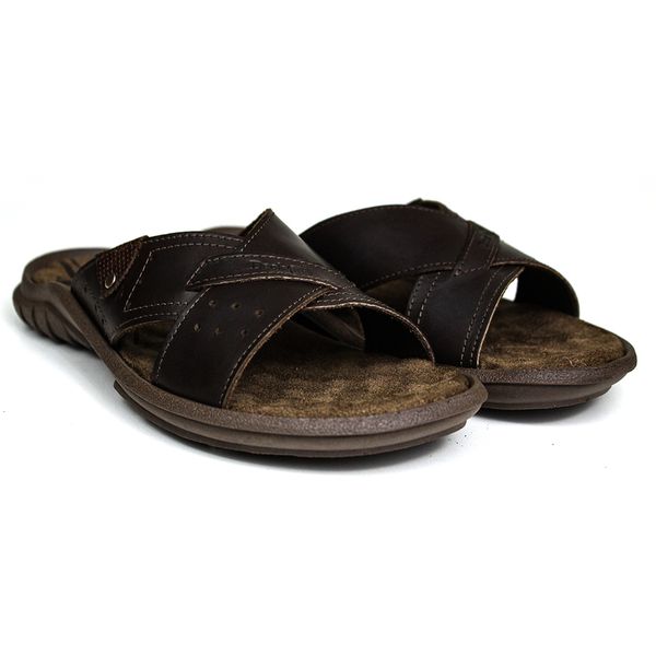 Chinelo Masculino De Couro Chocolate