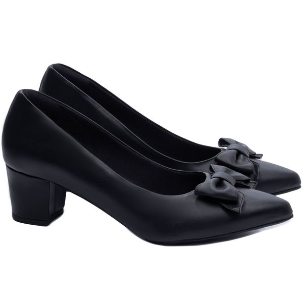 Sapato Scarpin Salto Bloco Grosso Baixo - 7050-01D_AR Preto