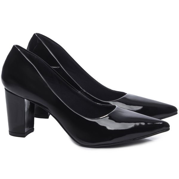 Sapato Scarpin Salto Bloco Grosso Preto