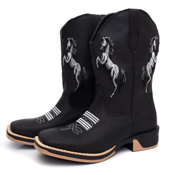 Bota Masculina Country Bordada Johnny Cash Solado Ecco Borracha 