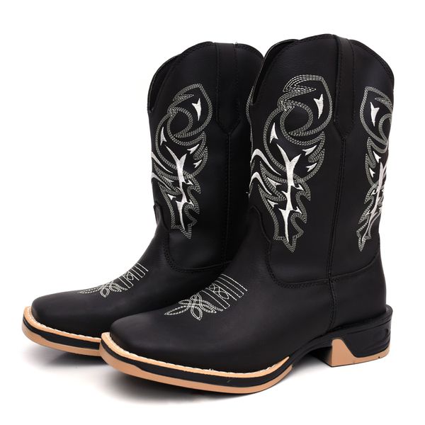 Bota Masculina Country Bordada Johnny Cash Solado Ecco Borracha 