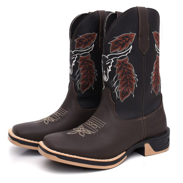 Bota Masculina Country Bordada Johnny Cash Solado Ecco Borracha 