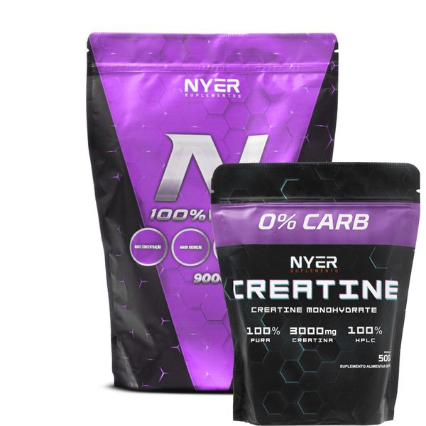 Combo - Whey Protein 900 Gramas + Creatina Monohidratada 500 Gramas 100% Pura 