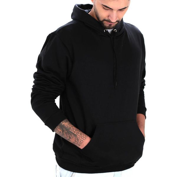 Moleton Masculino Canguru Liso Capuz Cordão Flanelado 