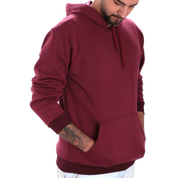 Moleton Masculino Canguru Liso Capuz Cordão Flanelado 