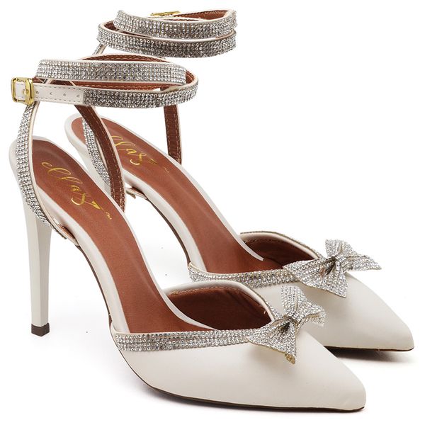 SCARPIN SALTO ALTO COM STRASS NAPA OFF WHITE