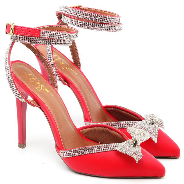 SCARPIN SALTO ALTO COM STRASS NAPA VERMELHO