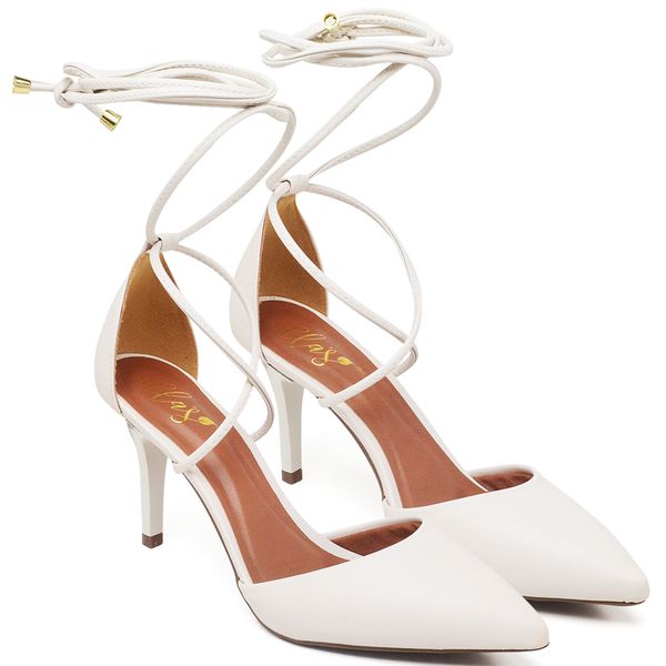SCARPIN SALTO MÉDIO BICO FOLHA COM TIRAS NAPA OFF WHITE