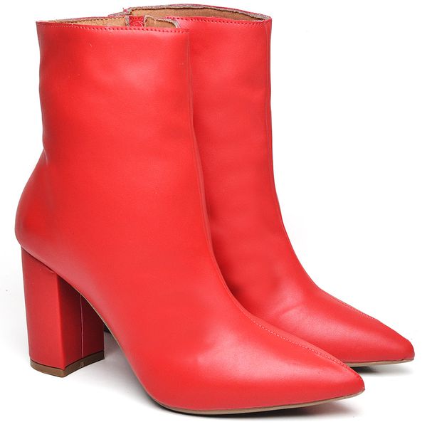 BOTA CANO CURTO SALTO GROSSO MÉDIO NAPA VERMELHO