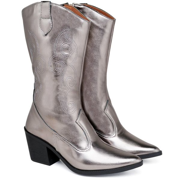 BOTA TEXANA WESTERN COUNTRY CANO MÉDIO METALIZADO PRATA VELHO