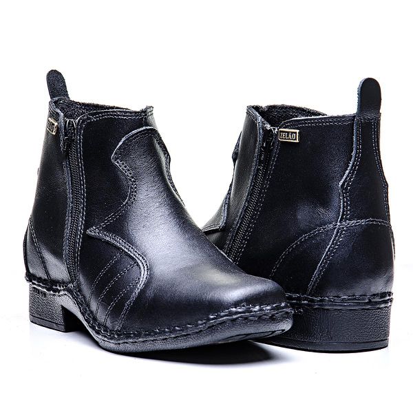Botina de couro shop com ziper
