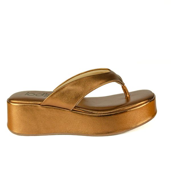 Rasteira Flatform Feminina Em Material Tecnológico Bronze 2054501 